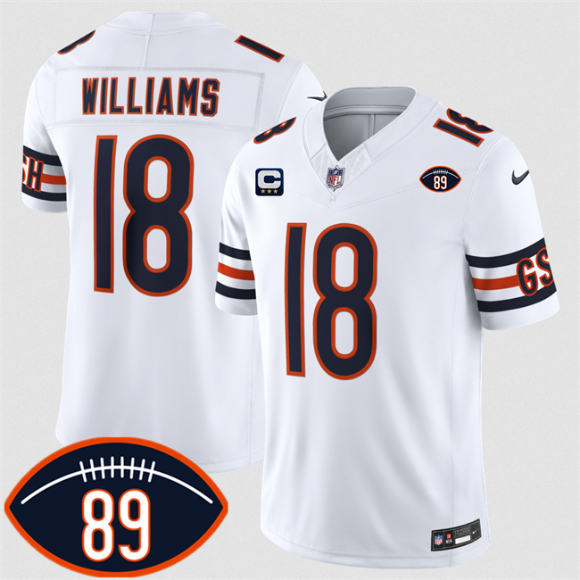 Men's White Chicago Bears #18 Caleb Williams 2026 With Mike Ditka 89 Patch And 3-star C Patch Vapor Untouchable Limited Stitched Football Jersey